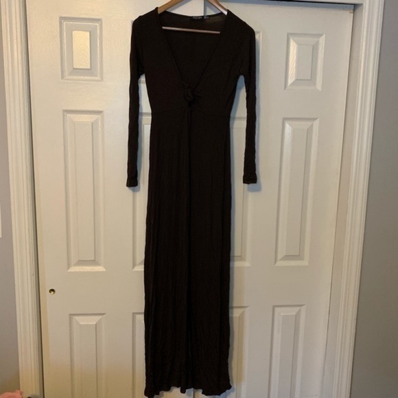 Nasty Gal Brown Maxi Dress Front Tie Up Size 6 - Picture 6 of 9